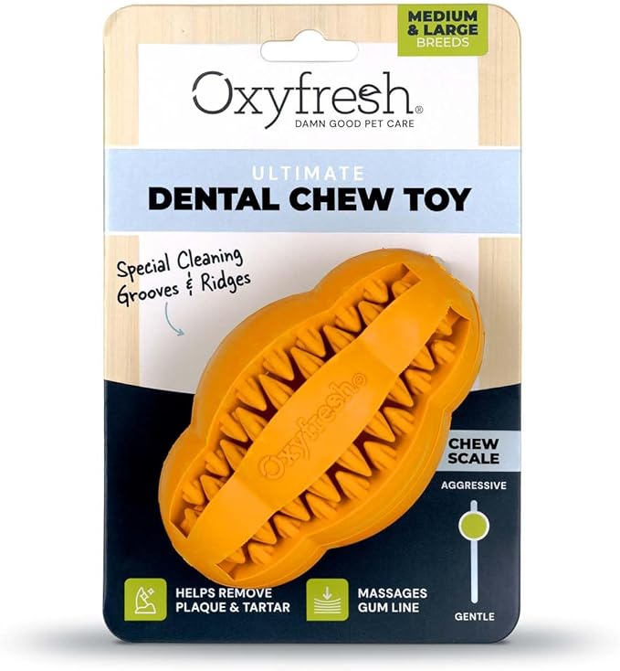 Oxyfresh Dog Dental Chew Toy - Best Dog Teeth Cleaning Toy – A Simple Bite and Brush Toy that Helps Remove Plaque, Cleans Teeth & Freshens Breath Without Brushing - Large