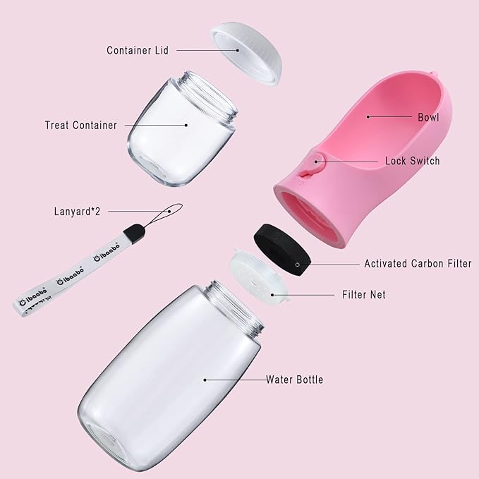 Cibaabo Dog Water Bottle with Food Container, Travel Puppy Water Bowl, Portable Pet Dispenser, Girl Dog Accessories Stuff Items Essentials Necessities for Yorkie Chihuahua Cat Walking and Hiking