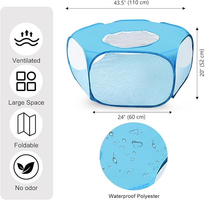 Guinea Pig Playpen with Lid, Breathable Small Animals Playpen with Anti-Escape Cover Portable Kitten Playpen Indoor/Outdoor Yard Exercise Cage House Tent for Hamster Chinchillas Rabbits Bunny