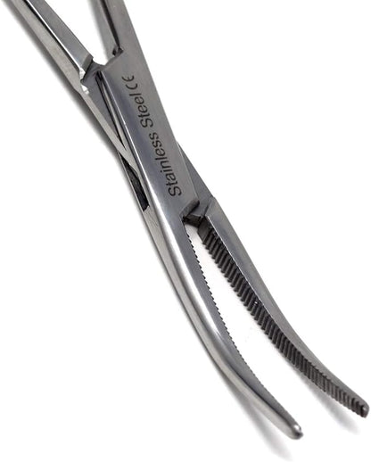 Dog Pet Ear/Nose Hair Puller Grooming Hemostat Locking Forceps Curved Pliers, 5.5" (14cm) Full Serrated Clamps Stainless Steel (Silver)