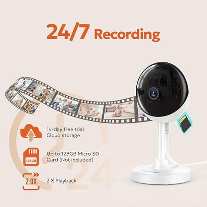 owltron Indoor Security Camera, 2K Cameras for Home Security with Motion Detection, Pet Cam & Baby Monitor with Night Vision, 2.4 GHz WiFi Two-Way Talk, Cloud/SD Storage, Compatible with Alexa