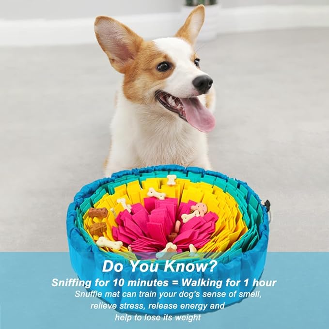 Vivifying Snuffle Mat for Dogs, Adjustable Dog Puzzle Toys Sniff Mat, Interactive Enrichment Toys for Slow Eating and Mental Stimulation (Red Yellow Blue)