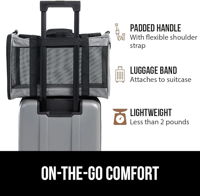 GORILLA GRIP Cat Carrier Travel Bag Up to 15 Lbs, Soft Collapsible Small Dog Carriers, Top and Side Entry Breathable Mesh, Grip Feet on Underside, Cozy Washable Waterproof Pad, Portable Kennel, Gray