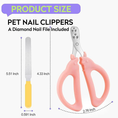 Cat Nail Clippers with Nail File, Kitten Claw Nail Clippers for Trimming, Stainless Steel Pet Bearded Nail Clippers Tool for Dragon, Guinea Pig, Rabbits, Birds, Ferret Small Breed Animals(Pink)