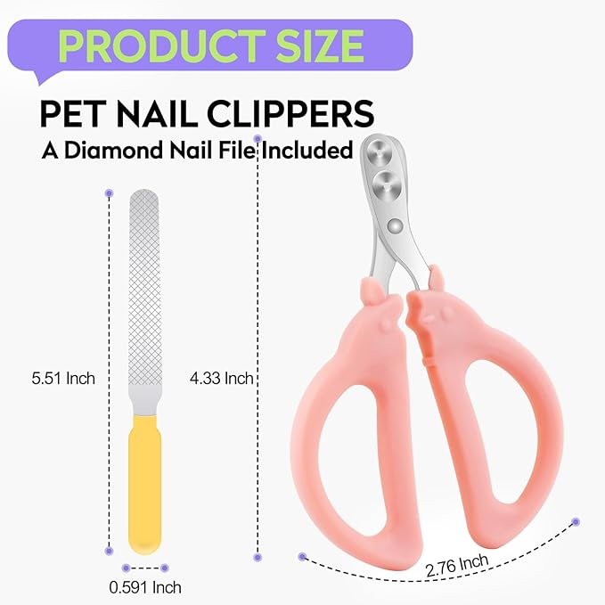 Cat Nail Clippers with Nail File, Kitten Claw Nail Clippers for Trimming, Stainless Steel Pet Bearded Nail Clippers Tool for Dragon, Guinea Pig, Rabbits, Birds, Ferret Small Breed Animals(Pink/Green)
