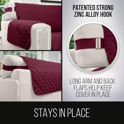 Sofa Shield Couch Slip Covers for Dogs, Reversible Furniture Protector with Strap, Stain and Tear Resistant Cushion Cover, 70 inch Seat, Machine Washable Slipcover Pets, Cats, Burgundy Tan
