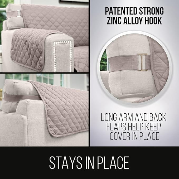 Sofa Shield Couch Slip Covers for Dogs, Reversible Furniture Protector with Strap, Stain and Tear Resistant Cushion Cover, 70 inch Seat, Machine Washable Slipcover Pets, Cats, Light Taupe