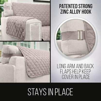 Sofa Shield Couch Slip Covers for Dogs, Reversible Furniture Protector with Strap, Stain and Tear Resistant Cushion Cover, 70 inch Seat, Machine Washable Slipcover Pets, Cats, Light Taupe