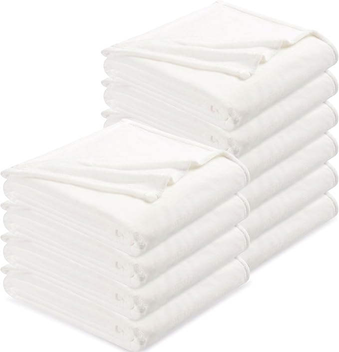 DREAMNINE Pack of 10 Fuzzy Soft Fleece Throw Blanket for Couch Sofa 50" x 60", Decorative Solid Lightweight Velvet Blankets for Chair, Cozy Accent Shaggy Plush Flannel Blanket for Bedroom, White