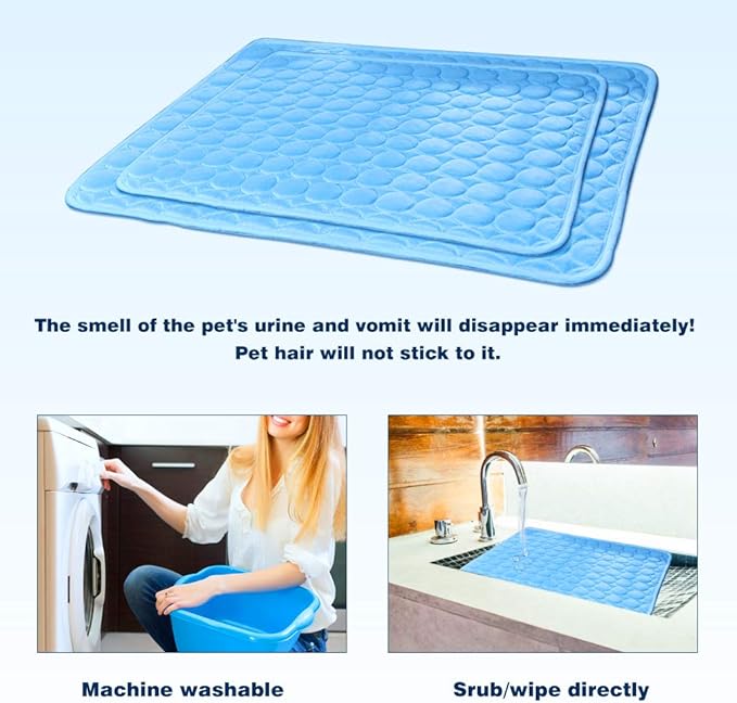 2026 Upgraded Washable Dog Cooling Mat Ice Silk Cooling Mat for Dogs Pet Self Cooling Pad Blanket Dog Cooling Pad (Q-Max>0.4) for Indoor & Outdoor Car Seats (Blue, 59x39 in)