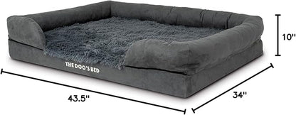 The Dog’s Bed Orthopedic Memory Foam Dog Bed with Bolsters for XL Dogs, Waterproof Washable Cover, Anti-Slip Base, Calming Surface – CertiPUR-Certified Foam, Fur Fabric, Grey Fur, XL
