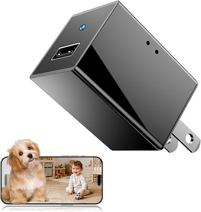 1080P HD Wireless WiFi Camera Charger for Home with App Control, Motion Detection, Night Vision & Loop Recording, 150° Indoor Security Camera with USB Phone Charger for Office/Shop/Pet,User-Friendly