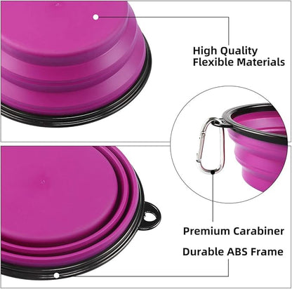 Kytely Large Collapsible Dog Bowls 2 Pack, 34oz Foldable Dog Travel Bowl, Portable Pet Water Food Bowl with Clasp, Pet Cat Feeding Cup Dish for Traveling, Walking, Hiking (Green+Purple)