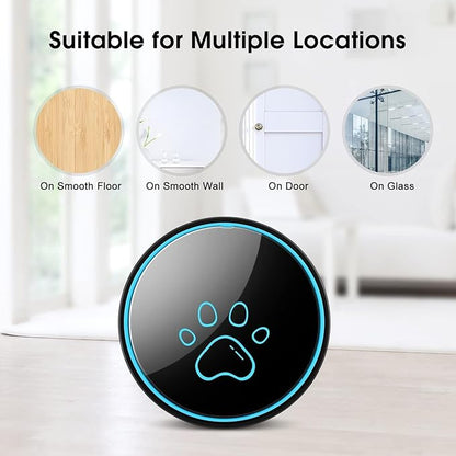 Comsmart Smart Wireless Dog Door Bell, Doggie Doorbell for Pet Potty Training Communication Go Outside Press Button with 38 Melodies 4 Volume Levels LED Flash (1 Receiver & 1 Transmitter), Black