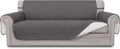 Easy-Going Reversible Couch Cover for 3 Cushion Couch Sofa Cover for Dogs Water Resistant Furniture Protector Cover with Foam Sticks Elastic Straps for Pet Cat (Sofa, Gray/Ivory)