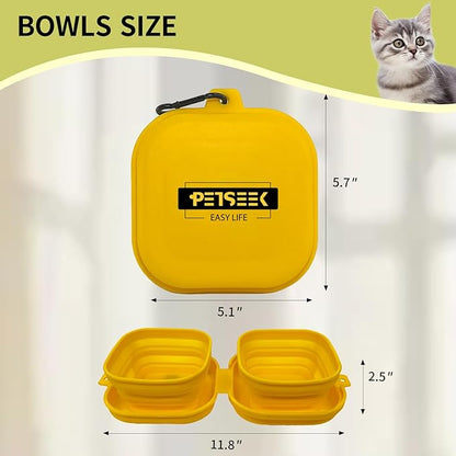 Travel Twin Pet Bowls for Cats or Dogs, Collapsible Silicone Bowls for Food and Water Feeding, Portable Hiking Cat Bowl