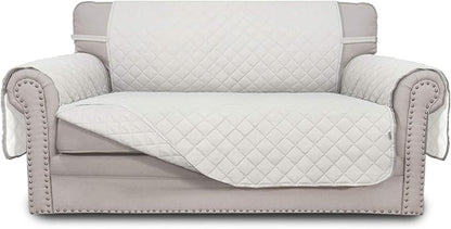 Easy-Going Reversible Loveseat Couch Cover for 2 Cushion Couch Sofa Cover for Dogs Water Resistant Furniture Protector with Foam Sticks Elastic Straps for Pet (Loveseat, Ivory/Ivory)