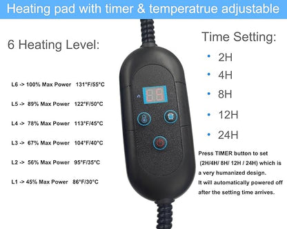 Pet Heating Pad for Cats & Small Dogs - Round 16 Inch,6 Heat Levels,Auto Shut Off Timer, Waterproof, Removable Washable Cover, Chew-Proof Cord, Digital Display