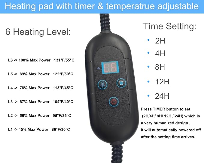 Pet Heating Pad for Cats & Small Dogs -18x18 Inch, 6 Heat Levels with Timer, Waterproof, Removable Washable Cover, Chew-Proof Cord, Digital Display