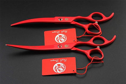 Purple Dragon Professional 7.0 inch 4PCS Pet Grooming Scissors Kit Japan Premium Steel Straight & Curved & Thinning Blade Dog Hair Cutting Shears Set with Case