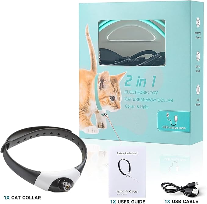 Interactive Cat Toys Laser Pointer Collar for Indoor Cats, Upgraded Automatic Cat Laser Toy with Red Light, Interactive Cat Toys for Bored Indoor Cats
