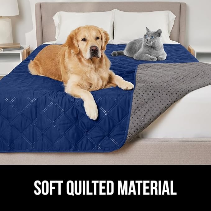 GORILLA GRIP Waterproof Dog Blanket, 82x52, Leakproof Couch Cover for Dogs, Silicone Grip Backing, Protects Sofa, Sectional, Bed, Crate, Car & RV, Tear-Resistant Washable Senior Pet Blanket, Navy Blue