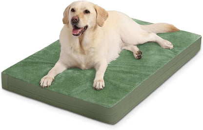 Outdoor Waterproof Dog Beds Large Sized Dog Washable, XL Leather Crate Pad 42 inch, Extra Large Orthopedic Foam Pet Bed with Removable Cover Reversible, Anti-Slip Kennel Pad, 41"x27", Green