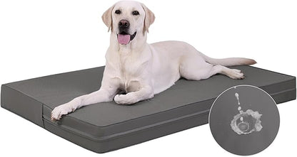 Vonabem Outdoor Waterproof Large Dog Bed Washable, Leather Pet Bed with Removable Cover Reversible, Durable Foam Orthopedic Anti-Slip Dog Pads Wipeable 36"x27" Grey