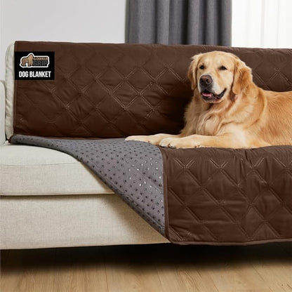 GORILLA GRIP Waterproof Dog Blanket, 82x68, Leakproof Couch Cover for Dogs, Silicone Grip Backing, Protects Sofa, Sectional, Bed, Crate, Car & RV, Tear-Resistant Washable Senior Pet Blanket, Brown