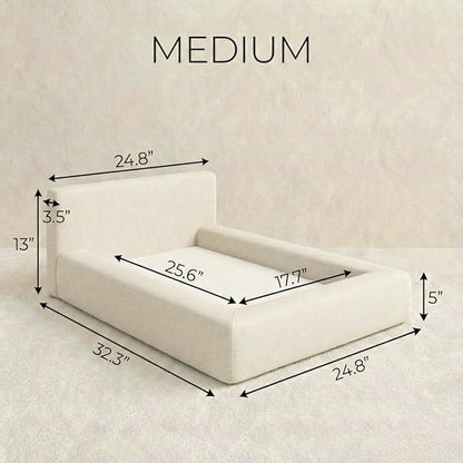 Mini Cloud Bed - Removable and Washable Covers - Toddler Baby Pet Dog Cat Nursery - Upholstered Minimalist Modern Luxury (Waterproof Cream, Medium)