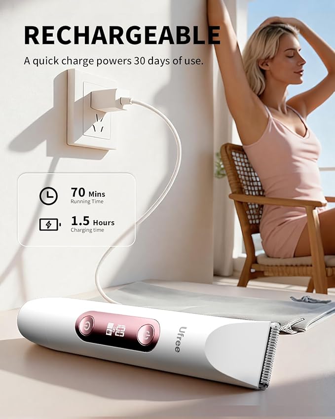Ufree Bikini Trimmer Electric Razors for Women Dual Head, Pubic Body Hair Trimmer Electric Shaver for Face, Legs, Arm, Rechargeable Lady Shaver Waterproof, Summer Grooming Kit