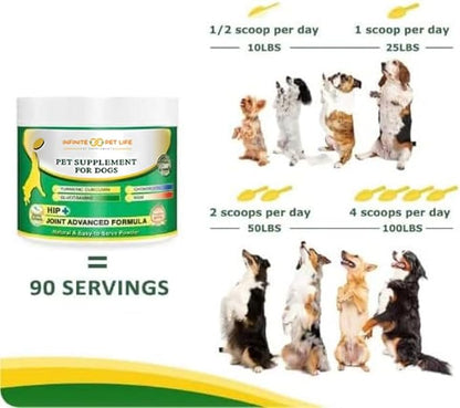 Infinite Pet Life Hip & Joint Supplement Powder for Dogs - Glucosamine, MSM, Chondroitin & Tumeric | Advanced Mobility Support for All Ages & Active Dogs - 12.7 oz