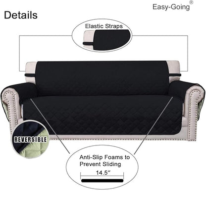 Easy-Going Reversible Oversized Couch Cover for 3 Cushion Couch Sofa Cover for Dogs Water Resistant Furniture Protector Cover with Foam Sticks for Pet (Oversized Sofa, Black/Beige)