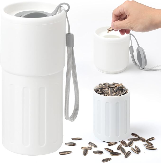 Portable Sunflower Seed Cup with Shell Storage, 3D Printed Pistachios Nut Snack Bowl Containers for Outdoor/in Car/Travel/Sports Games, Seed Lovers Gift - White