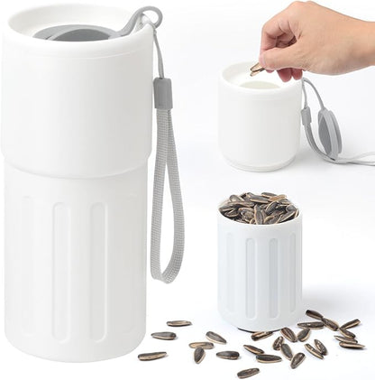 Portable Sunflower Seed Cup with Shell Storage, 3D Printed Pistachios Nut Snack Bowl Containers for Outdoor/in Car/Travel/Sports Games, Seed Lovers Gift - White