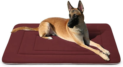 JoicyCo Dog Bed Soft Dog Crate Bed Pad Mat, 42 in Non Slip Bottom Washable Beds for Large Dogs, Pet Bed Mattress Kennel Pad, Dark Red