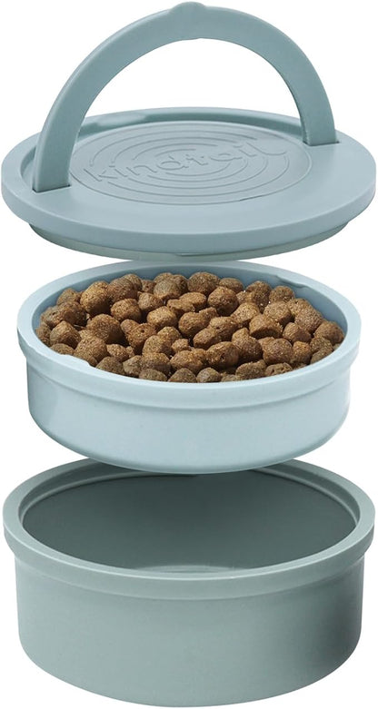 KindTail Dog Travel Bowls - Set of 2 Portable Pet Food & Water Dishes with Lid & Handle - Each Nesting Container Includes a Non-Slip Silicone Base - Microwave & Dishwasher Safe - BPA & Toxin-Free