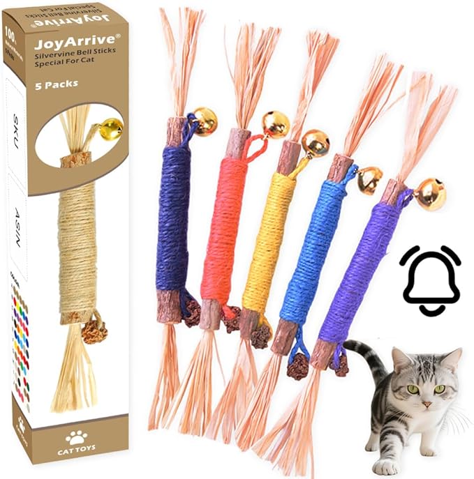 Natural Dried Matatabi Cat Chew Stick with Gall Fruit, Raffia Grass & Bell Cat Ball Toys, Handmade Silvervine Sticks Interactive Catnip Toys for Teething & Entertainment (Size M Color D)