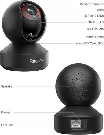 REOLINK Smart 4K UHD Pan & Tilt Dual-Band Wi-Fi 6 Indoor Security Camera with 3X Optical Zoom, Auto-Tracking, People/Pet Detection, Crying Sound Detection, Privacy Mode, Bluetooth Setup, E1 Zoom-Black