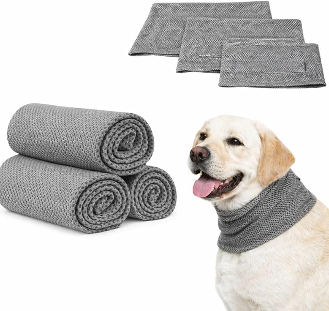 Instant Cooling Dog Bandana for Pet Scarf Soft Cool Mat Pet Collar – Eco-Friendly Breathable Polyester Dog Cooling Bandana for Dogs Puppy Bandana with Leash Hole (Gray, Small)