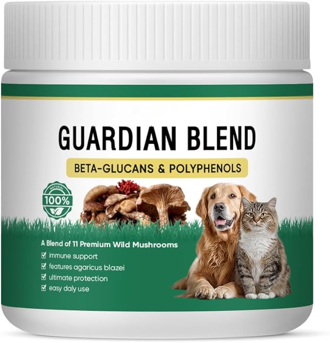 Guardian Blend – 11-Mushroom Daily Support Powder for Dogs | Promotes Healthy Skin, Coat & Immune Function | Natural Formula, Bacon Flavor, Mixes Easily with Food