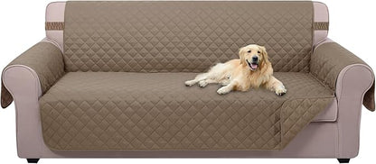 U-NICE HOME Reversible Sofa Cover Couch Cover for Dogs with Elastic Straps Water Resistant Furniture Protector for Pets Couch Cover for 3 Cushion Couch (Sofa, Taupe/Taupe)