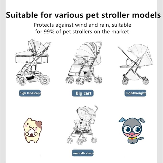 Unisize Pet Stroller Rain Cover - Foldable Clear Protection for Snow, Rain, Wind - Suitable for Various Pet Stroller Models