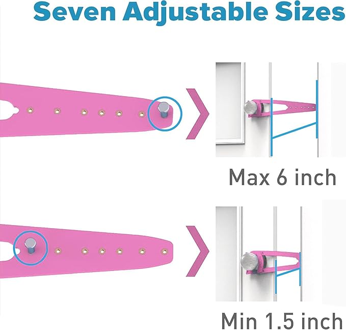 Cat Door Latch with Stabilizer, 7 Sizes Adjustable Cat Door Holder Latch to Keep Dog Out of Litter Box, No-Drill Alternative of Pet Gates and Interior Pet Door, Pink, 4 Packs