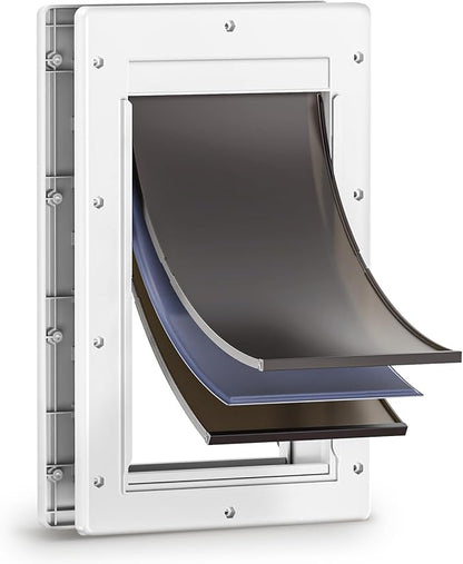 3-Flap Dog Door, Doggy Doggie Door, Cat Door for Install in Interior and Exterior Doors or Wall, Insulation Layer, 2 Magnetic Flaps, Closing Panel, Never Rust, for Pets Up to 45lb (Medium)