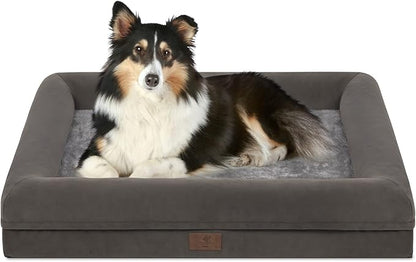 Large Orthopedic Dog Bed, Waterproof Dog Bed with Removable Cover, Washable Pet Beds for Large Dogs, 4-Sides Removable Bolster Egg Crate Foam Soft Couch with Nonskid Bottom, Olive Green