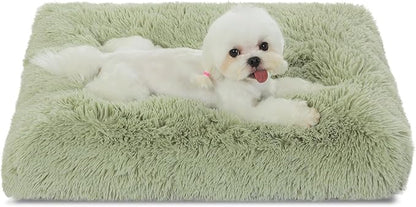 Bedfolks Plush Waterproof Dog Crate Pad, Removable Cover,Faux Fur Dog & Cat Bed, Washable Kennel Bed 21"x13",Sage Green