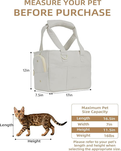 ONECUTE Dog Carrier for Small Dogs Rabbit cat with Large Pockets, Cotton Bag, Dog Carrier Soft Sided, Collapsible Travel Puppy Carrier (Grey, 17" L x 7.5" W x 12" H)