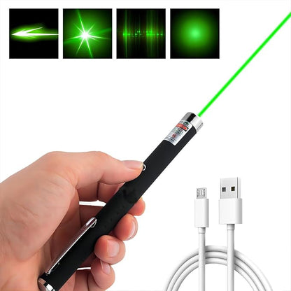 Cat Laser Pointer for Cats USB Rechargeable Dogs Pet Interactive Toys Indoor Outdoor Chaser Tease Green Red Light Blue Violet Laser Pen Kitten Training (Green, 1 PCS Pack Laser Pointer)