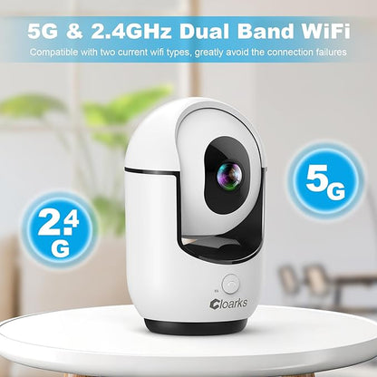 Cloarks 2K Indoor Camera, 5/2.4 GHz WiFi Pan/Tilt Security Camera with AI Motion Detection, One-Click Call for Baby Monitor, Wired Pet Camera with 2-Way Audio, 24/7, Siren Alarm, TF/Cloud Storage